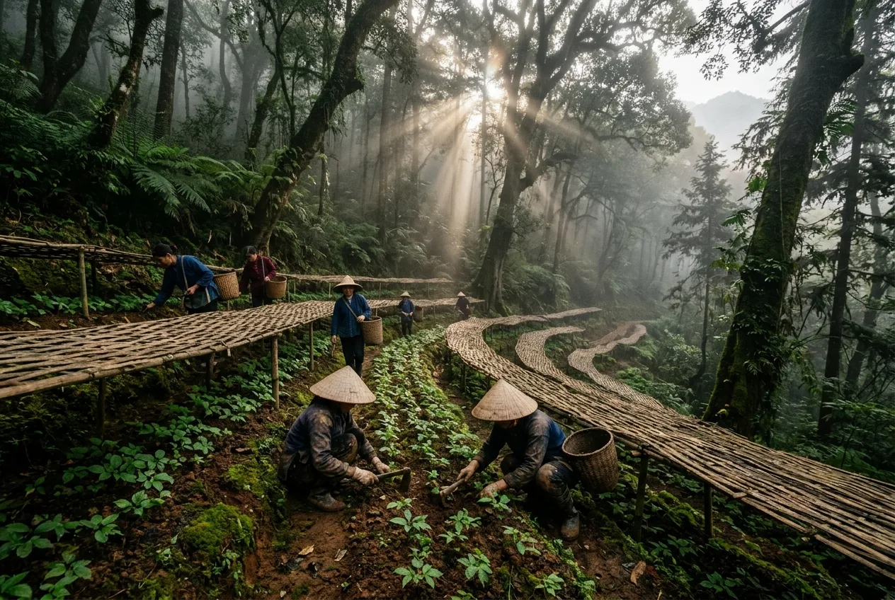 Vườn sâm Ngọc Linh của Trường Sinh dưới tán rừng già